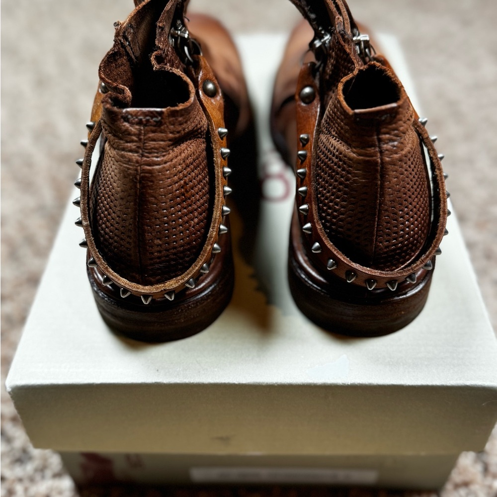 A.S.98 Art 706206
Calvados/Natural
Brown Leather Ankle Boots w/ Studded Strap - Picture 7 of 8